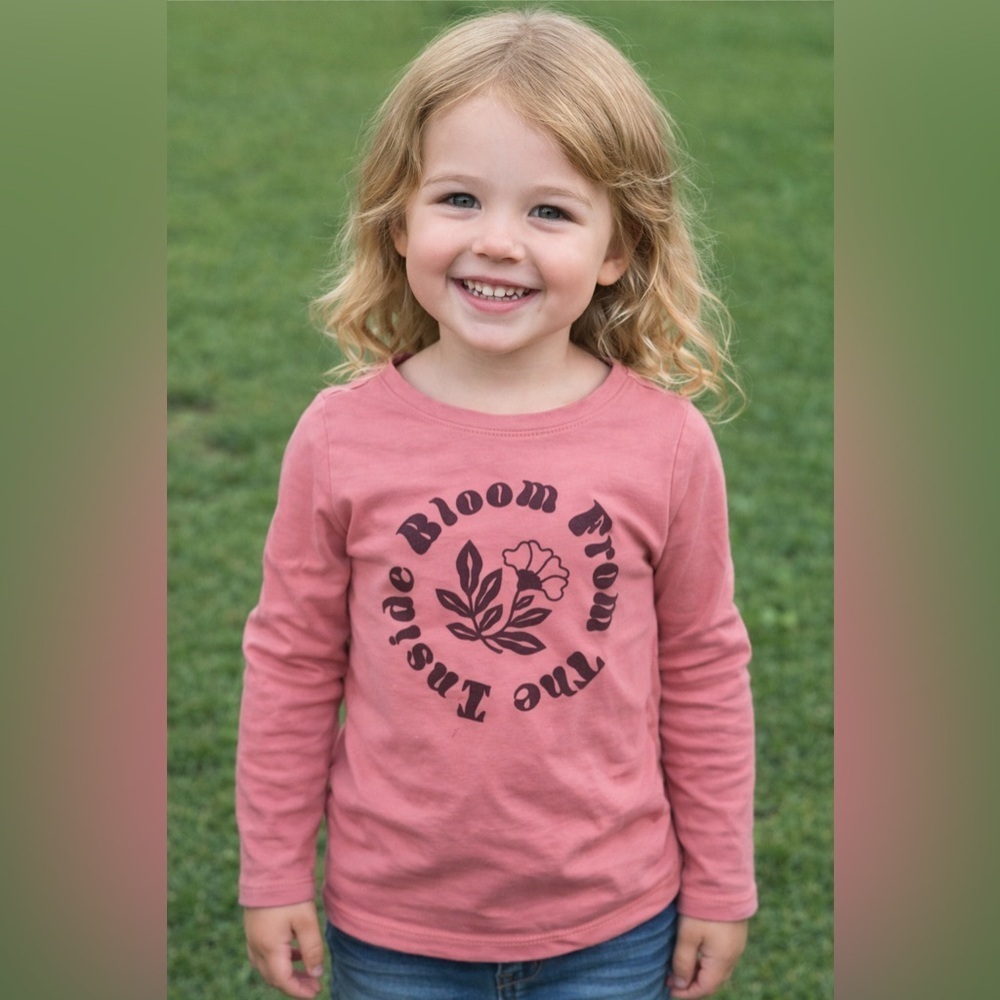 Kids Pink Graphic Long Sleeve Shirt